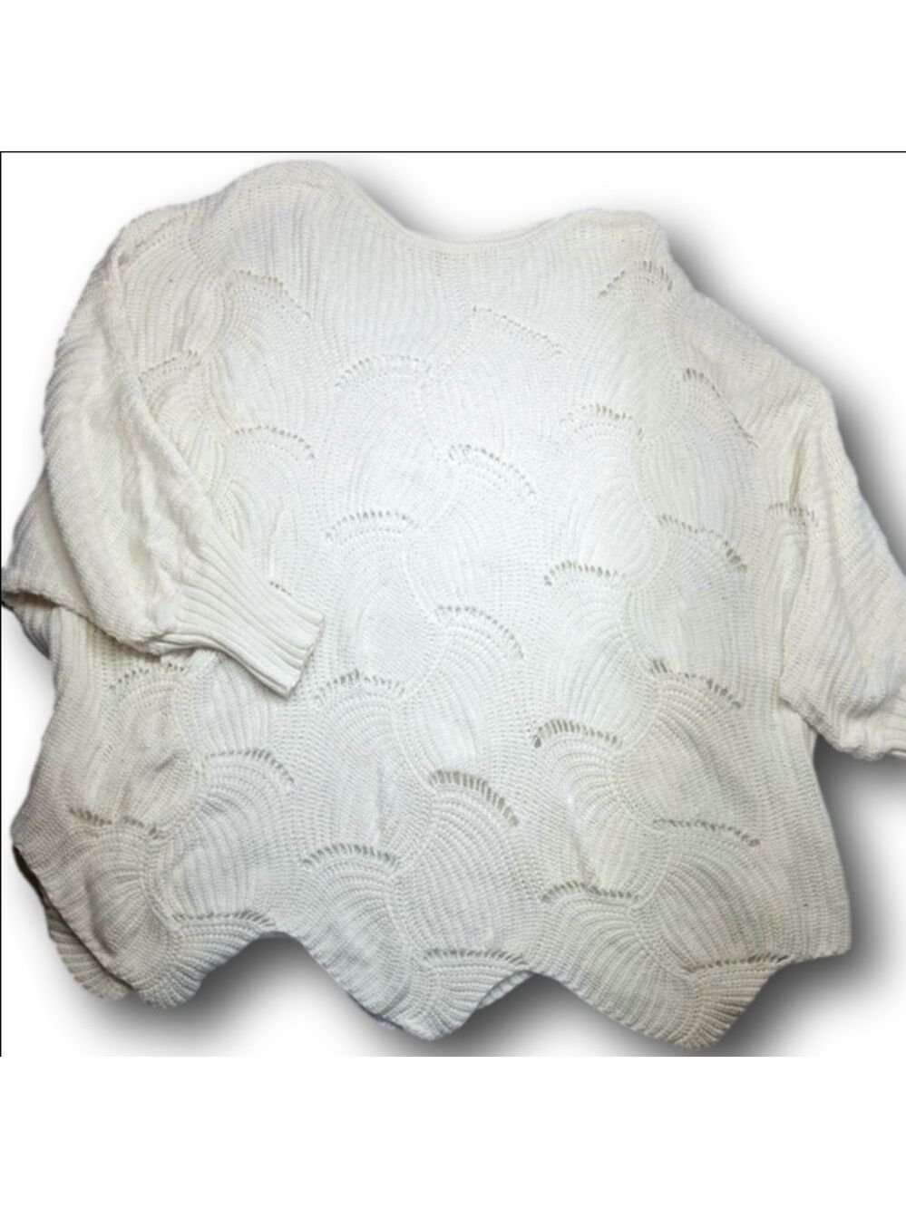 Women's White Knit Crew Neck poncho Sweater
